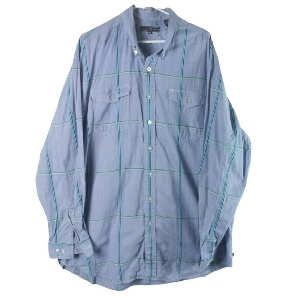 Roper Mens 2XL Blue & Green Plaid Long Sleeve Button Down Shirt 100% Cotton - Picture 1 of 6